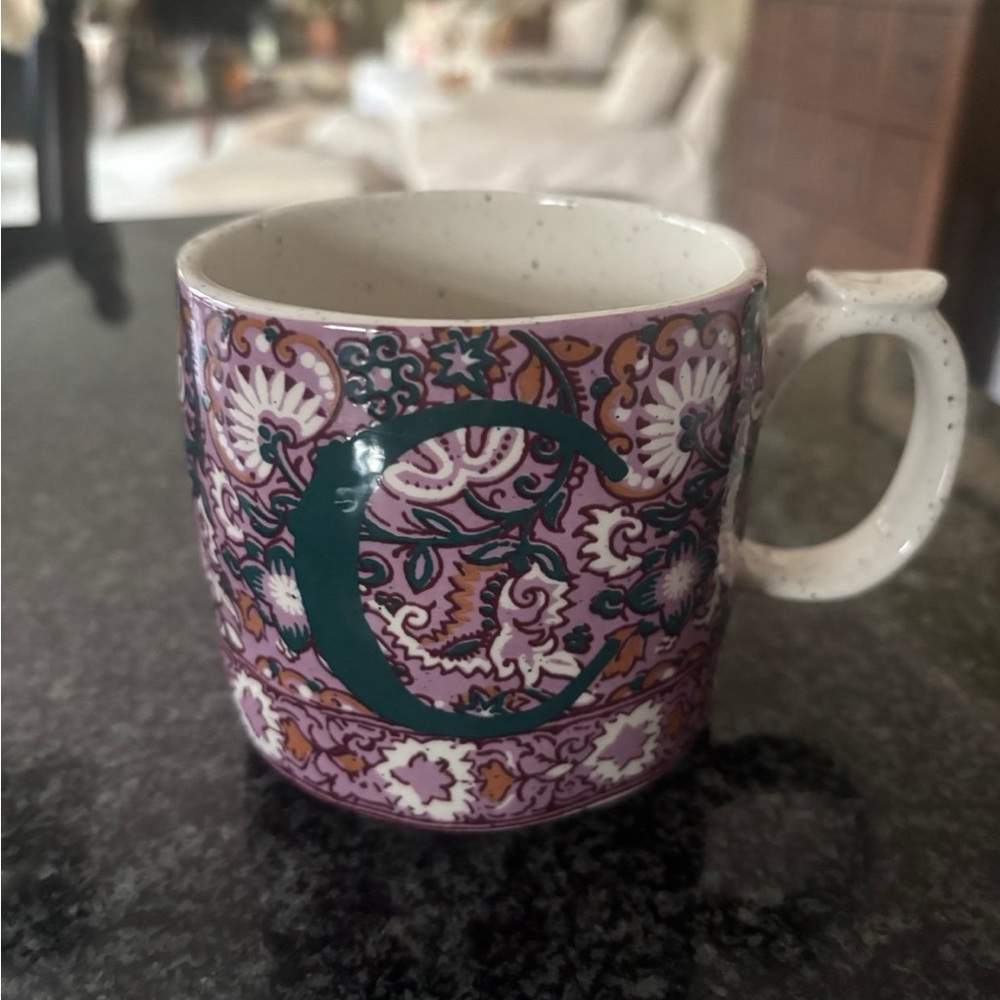 Anthropologie Purple and Green Ceramic Mug